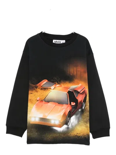 Molo Kids' Sports-car Print Sweatshirt In Black