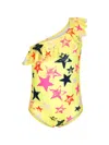 Molo Star-print One-shoulder Swimsuit In Yellow