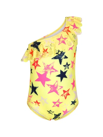 Molo Kids' Star-print One-shoulder Swimsuit In Yellow