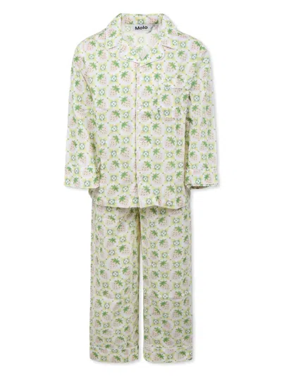 Molo Kids' Strawberry-print Pajamas In White