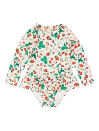 Molo Babies' Strawberry-print Swimsuit In White
