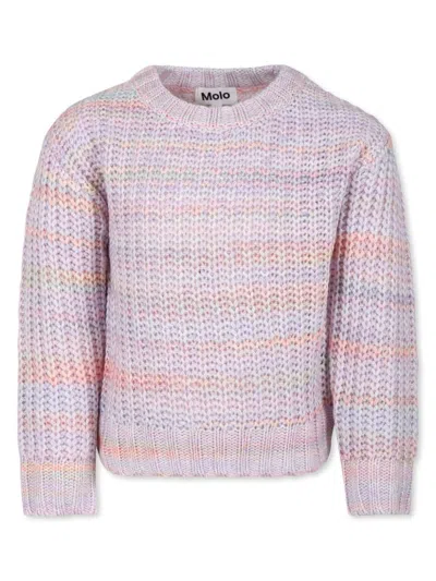 Molo Kids' Stripe-pattern Cable-knit Jumper In Pink