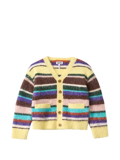 Molo Kids' Striped Brushed-knit Cardigan In Yellow