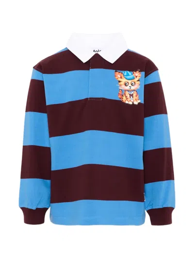 Molo Kids' Striped Graphic-print Polo Shirt In Blue