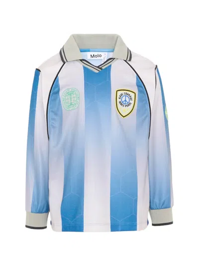 Molo Kids' Striped Long-sleeve Polo Shirt In Blue