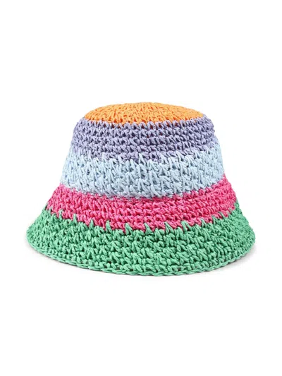 Molo Kids' Striped Straw Hat In Blue