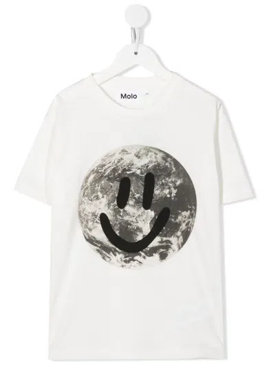 Molo T-shirt Riley Smilling Earth In Bianco