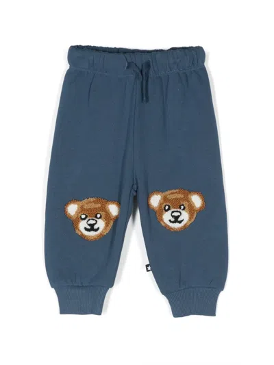 Molo Babies' Teddy Bear-detail Track Pants In Blue