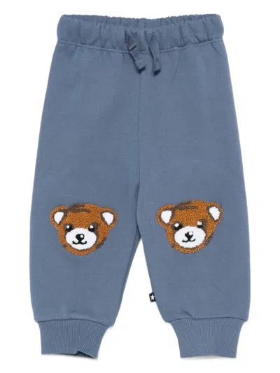 Molo Babies' Teddy-embroidered Joggers In Blue