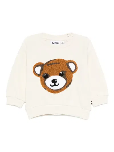 Molo Babies' Teddy-embroidered Sweatshirt In Neutral