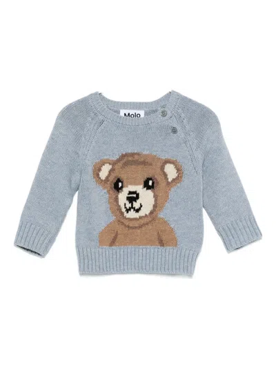 Molo Babies' Teddy-intarsio Knit Sweater In Blue