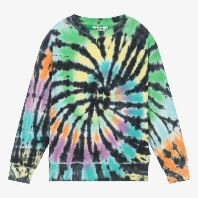 Molo Teen Boys Black Cotton Tie-dye Sweatshirt In Colourful Dye