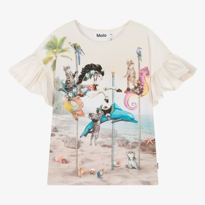 Molo Teen Girls Ivory Cotton Carousel Print T-shirt