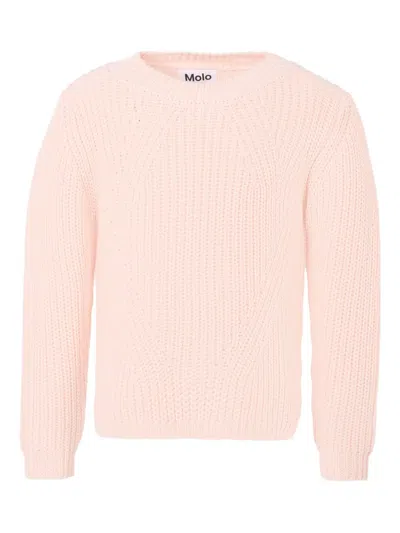 Molo Kids' Textured Round-neck Sweater In Pink