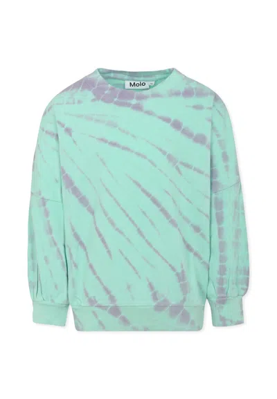 Molo Kids' Tie Dye Multicolor Sweatshirt For Girl With Logo In Light Blue