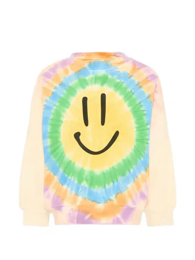 Molo Kids' Tie-dye Smiley-print Sweater In Yellow