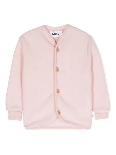 Molo Babies' V-neck Merino Wool Cardigan In Pink
