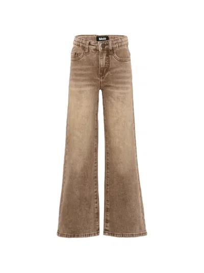 Molo Kids' Washed Wide-leg Jeans In Brown