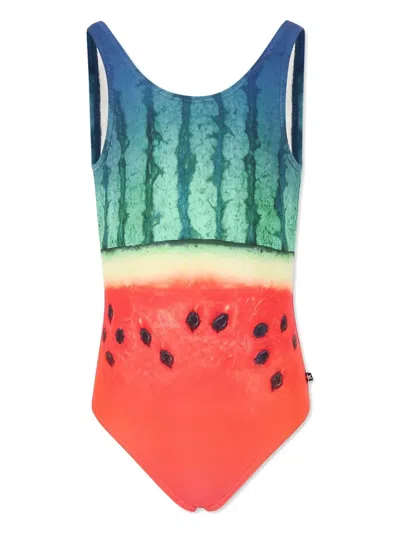 Molo Kids' Watermelon-print Swimsuit In Green