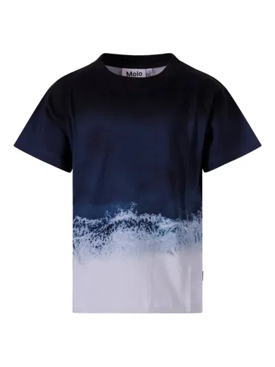 Molo Kids' Wave-print T-shirt In Blue