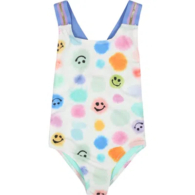 Molo Kids' Polka-dot Scoop-neck Swimsuit In Multicolor