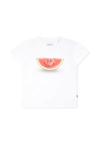 Molo White T-shirt For Babykids With Watermelon Smiley