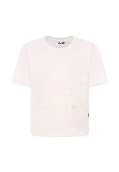 Molo Kids' White T-shirt For Girl With Flower