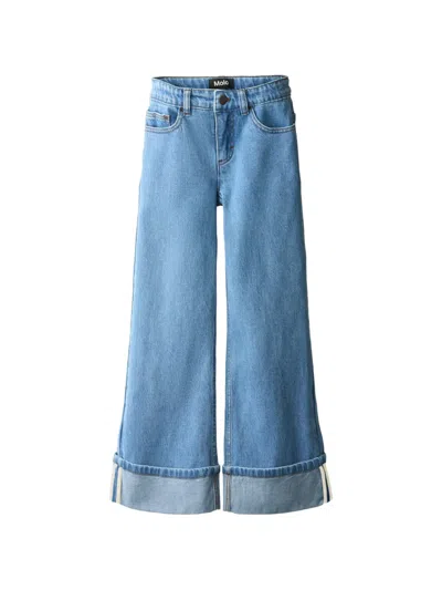 Molo Kids' Wide-leg Turned-up Jeans In Blue