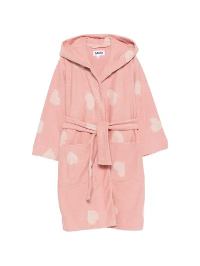 Molo Kids' Wyn Heart-pattern Hooded Robe In Pink