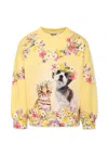 Molo Yellow Sweatshirt For Girl With Flower In Yellow