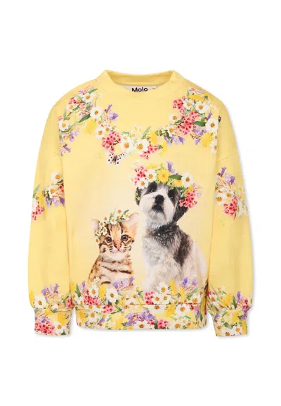 Molo Kids' Yellow Sweatshirt For Girl With Flower