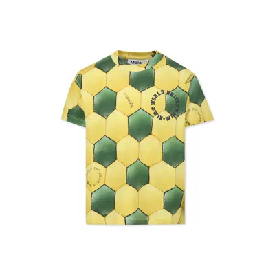 Molo Kids' Yellow T-shirt For Boy With Football Print