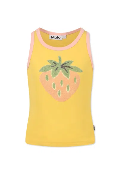 Molo Kids' Yellow Tank Top For Girl With Strawberry Print