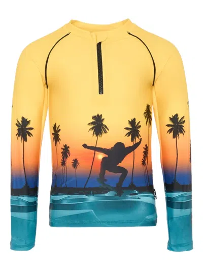 Molo Kids' Zip-up Graphic Sun Top In Multi