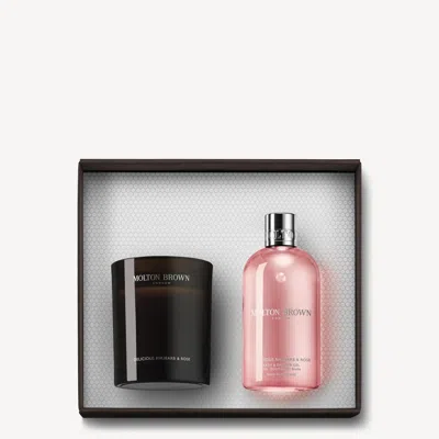 Molton Brown Delicious Rhubarb & Rose Signature Candle & Bath & Shower Gel Gift Set