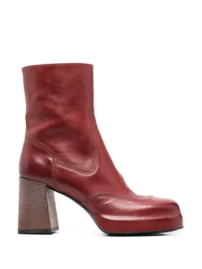 Moma 90mm Leather Boots In 红色