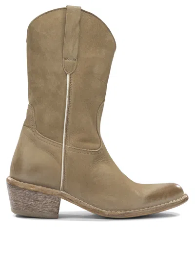 Moma Beige Leather Boots In Multi