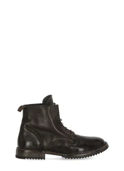 Moma Brown Rick Vintage Lace-up Leather Ankle Boots In Black