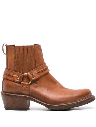 Moma Chain-link Detailing Calf Leather Boots In Brown