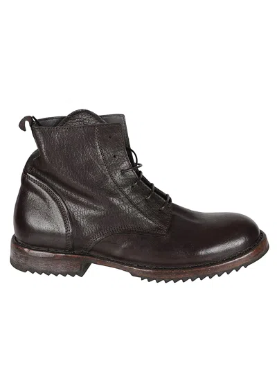 Moma Lace-up Calf Leather Ankle Boots With Ridged Sole In Brown