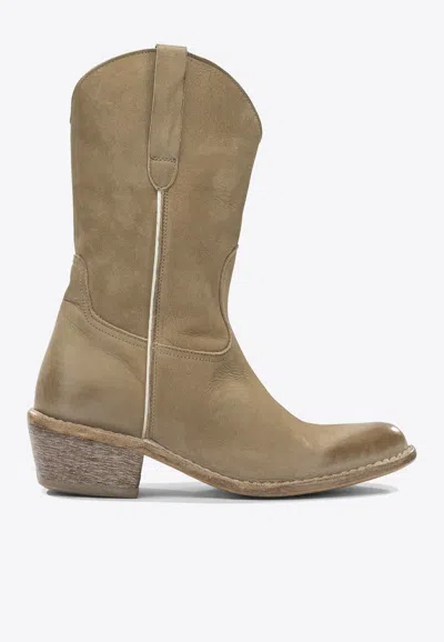 Moma Leather Ankle Boots In Sand