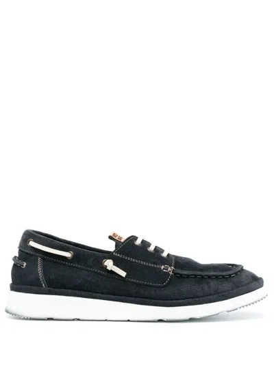 Moma Leather Boat Shoes In Blue