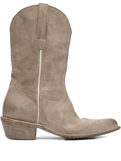 Moma Leather Cowboy Boots In Gray