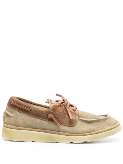 Moma Logo-patch Suede Boat Shoes In Nude