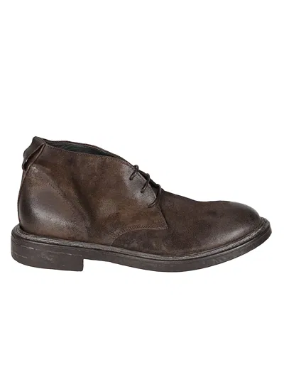 Moma Mid-brown Calf Leather Ankle Boots With Lace-up Detail