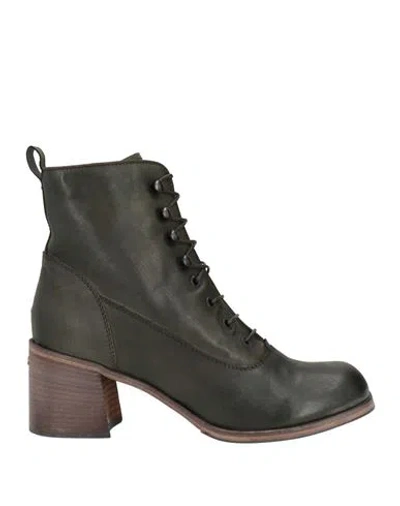 Moma Woman Ankle Boots Dark Green Size 8 Leather In Multi
