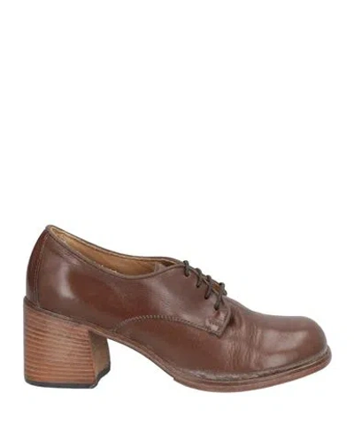 Moma Woman Lace-up Shoes Dark Brown Size 8 Leather