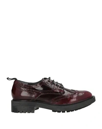 Moma Woman Lace-up Shoes Burgundy Size 8 Leather