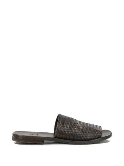Moma Woven Leather Flat Sandals In Black