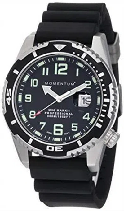 Pre-owned Momentum M50 Mark Ii Dive Watch Large Black Dial W/ Black Rubber Dive Strap